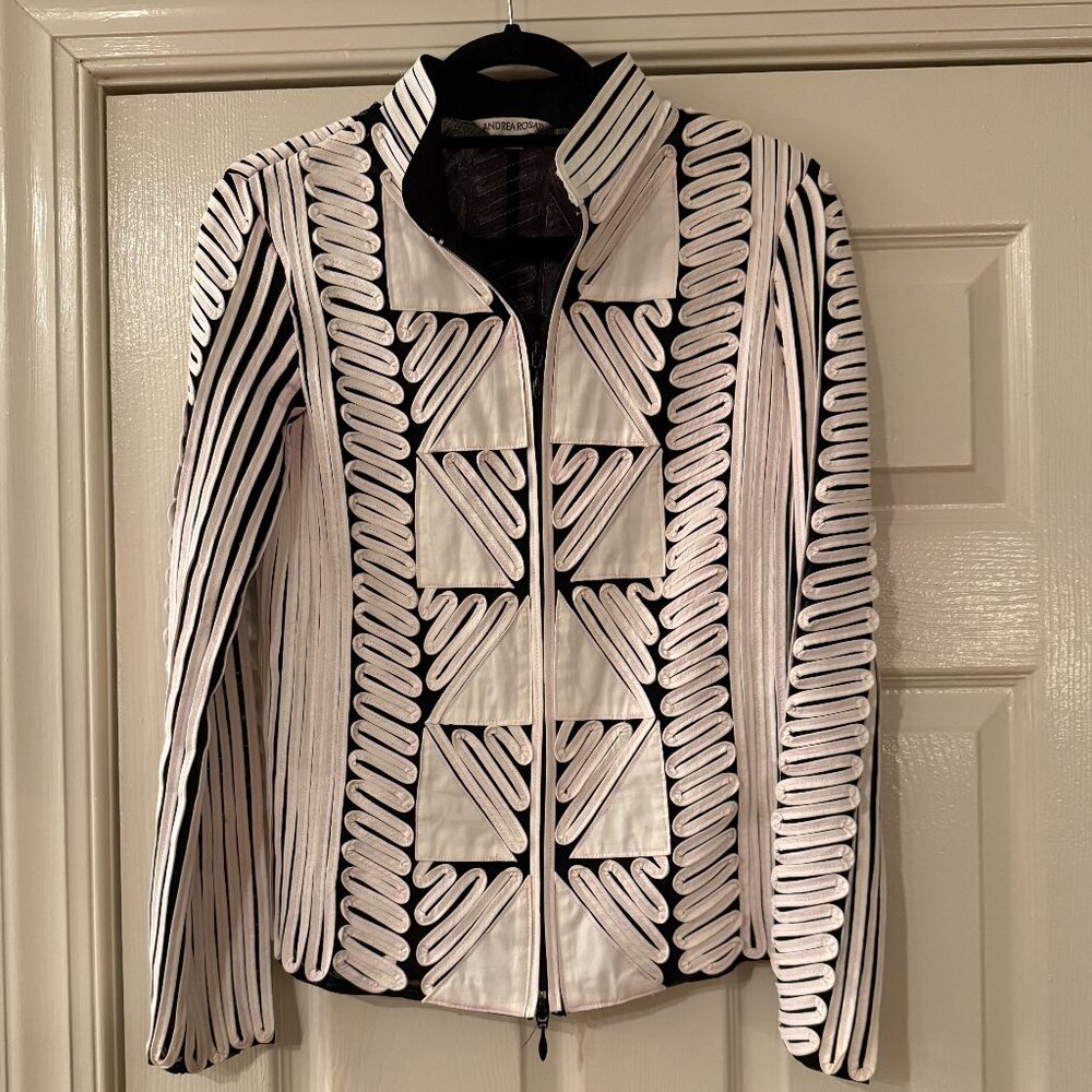 Andrea Rosati White Ribbing on Black Sheer Jacket/Top - Size 8